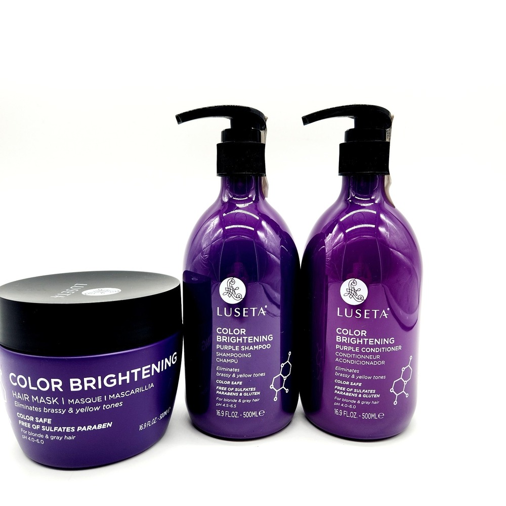 Luseta Purple Shampoo, Conditioner & Hair Mask 16.9oz Each – Brightening Care Se